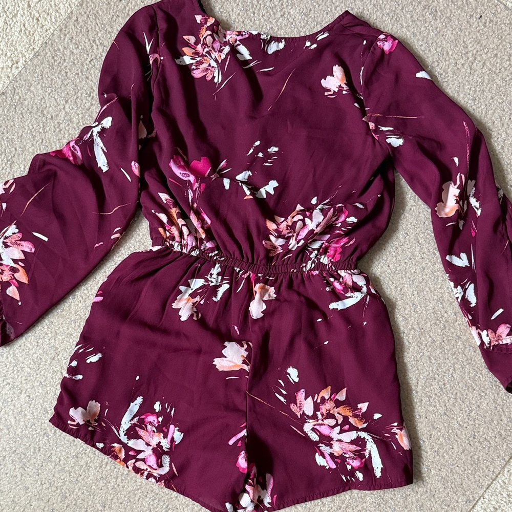 Arizona Jean Company Burgundy Floral Romper - Picture 7 of 7